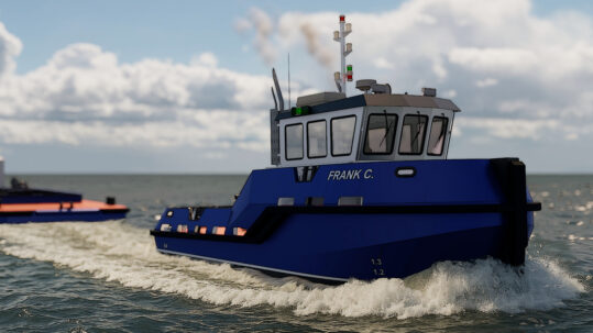 Remorqueur Frank C. en navigation – Conception Navanex pour Les Entreprises PEC inc., modélisation réaliste.